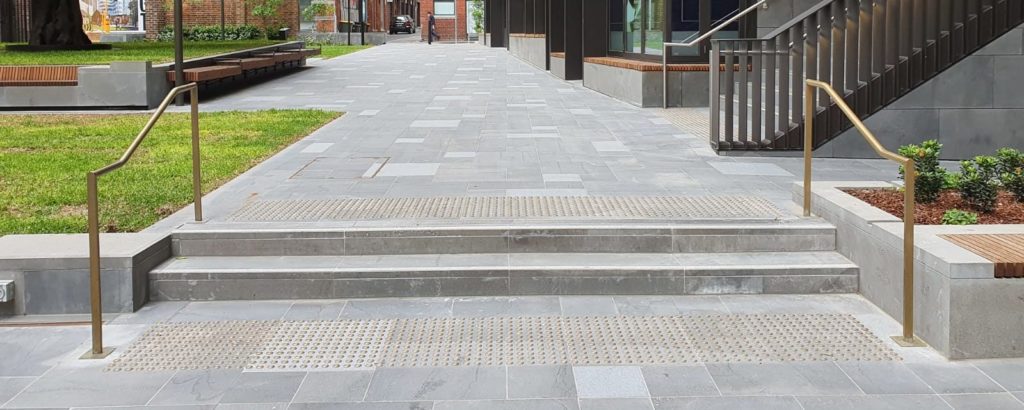 brass stair nosing installed outdoors