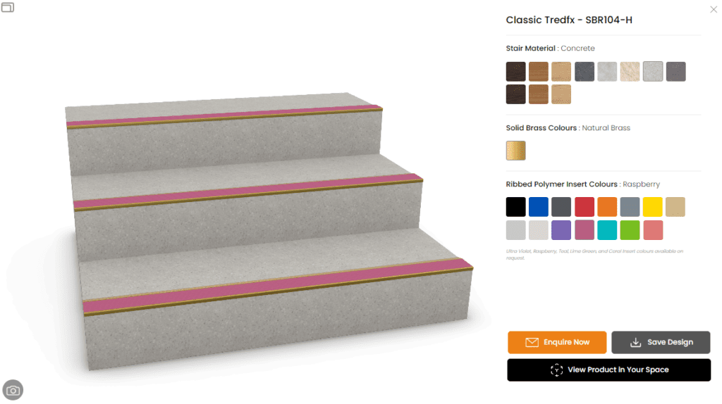 Classic Tredfx Safety Stair Nosing with Raspberry Ribbed Polymer Insert