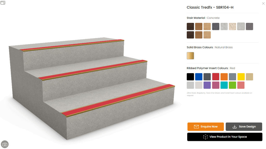 Classic Tredfx Safety Stair Nosing with Red Ribbed Polymer Insert