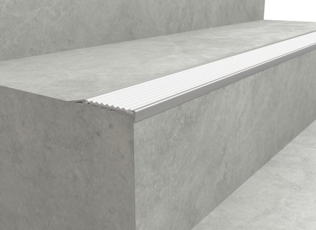 stair nosing inserts colour matched to cloud dancer pantone colour