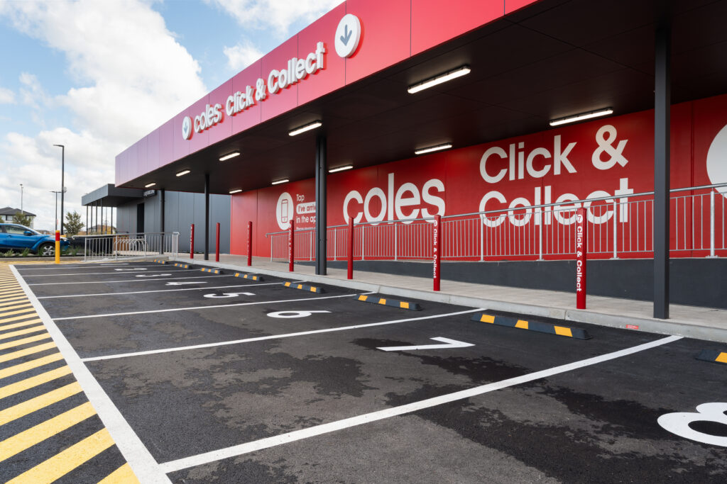 bollards installed in front of coles at shopping centre